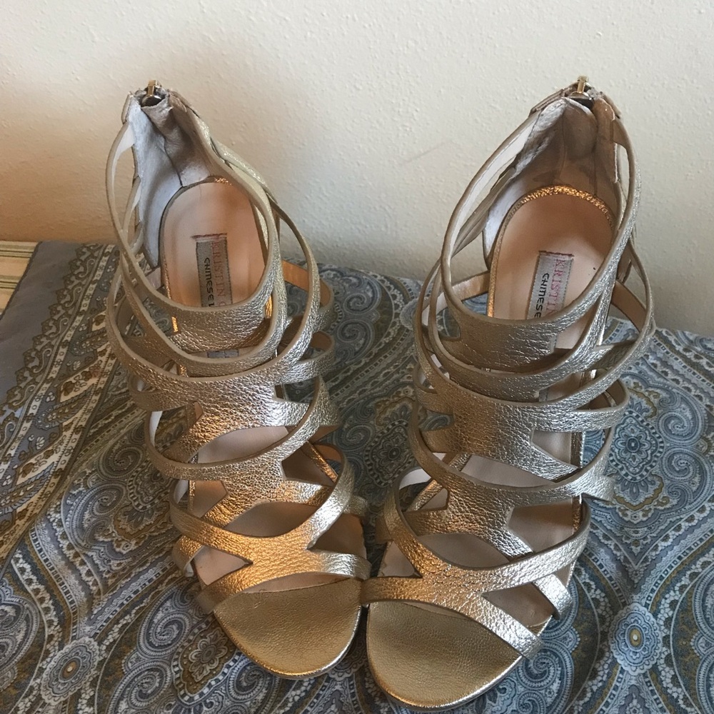 Gorgeous Gold caged leather Wedges